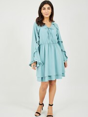 Mela Blue Frill Sleeve Detail Skater Dress - Image 1 of 1