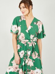 Mela Green Floral Wrap Front Detail Midi Dress - Image 2 of 5