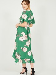 Mela Green Floral Wrap Front Detail Midi Dress - Image 3 of 5