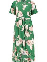 Mela Green Floral Wrap Front Detail Midi Dress - Image 5 of 5