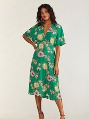 Yumi Green Floral Print Midi Dress - Image 3 of 5