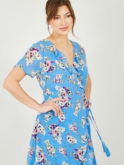Yumi Blue Floral Print Wrap Midi Dress - Image 2 of 2