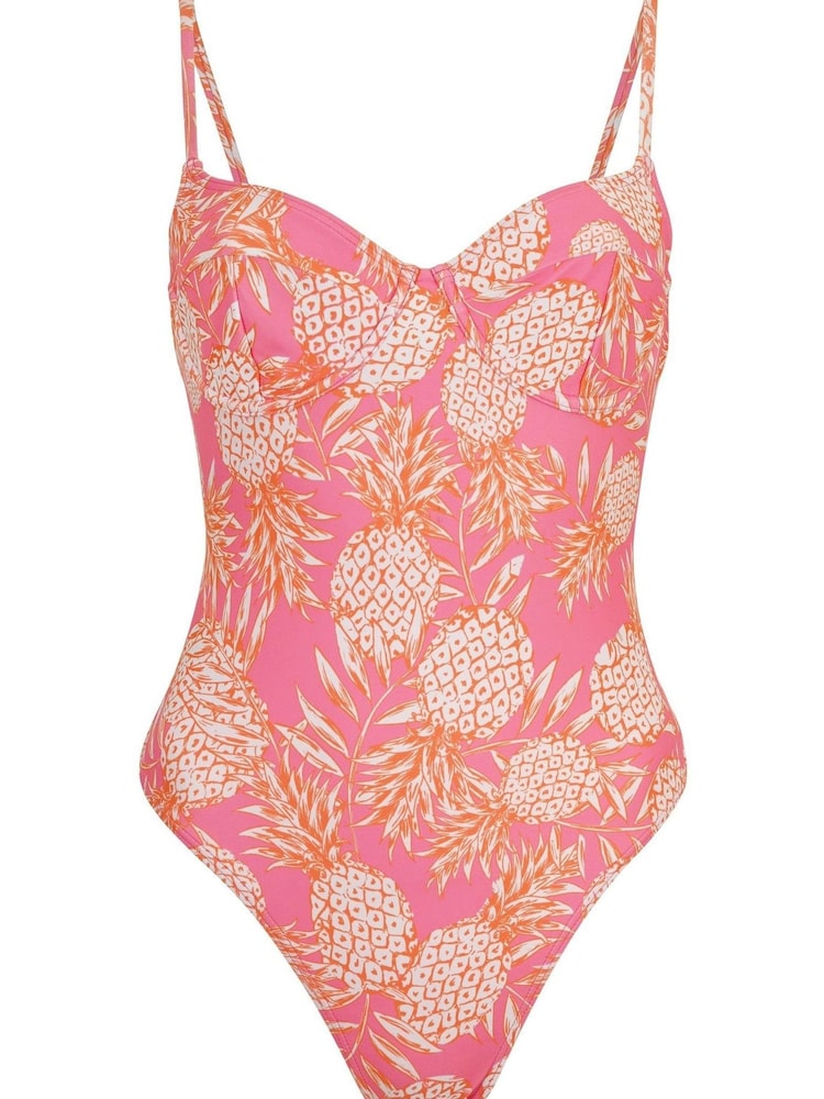 South Beach Pink Pineapple Tropics Print Wire Cup Swimsuit - Image 2 of 2
