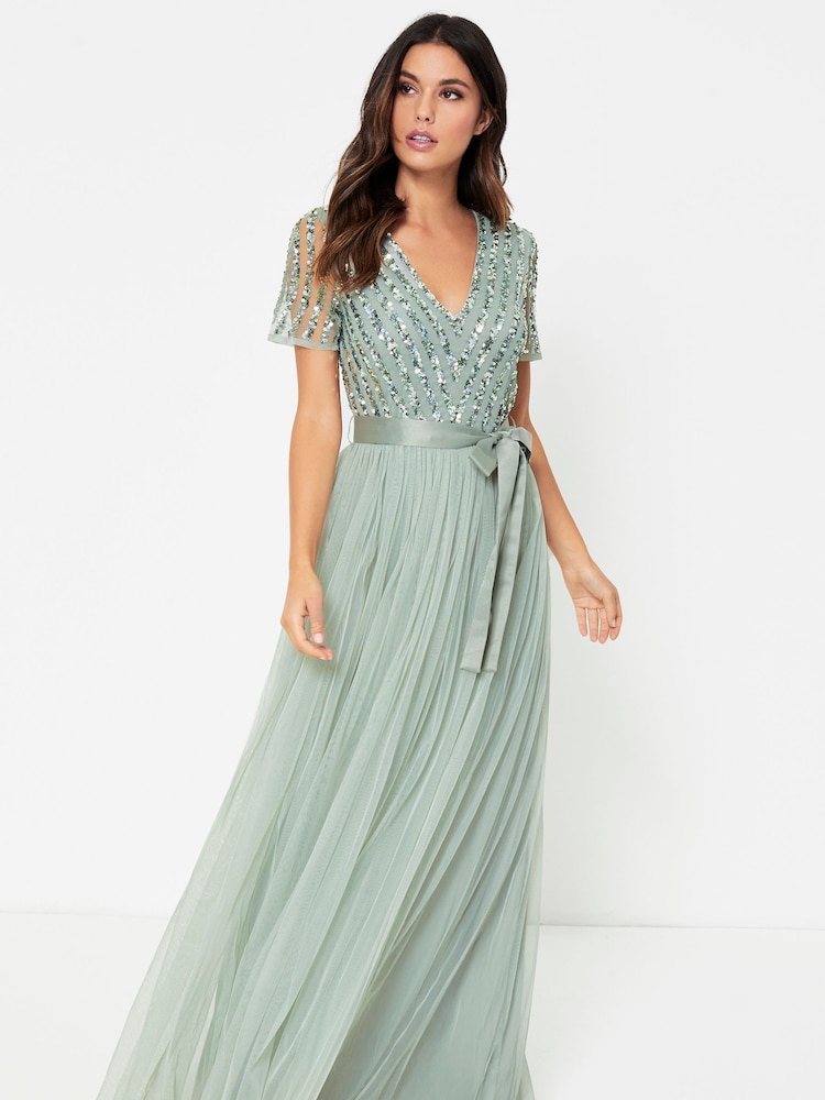 Maya Green Petite Chevron Sequin Maxi Dress - Image 1 of 4
