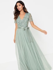 Maya Green Petite Chevron Sequin Maxi Dress - Image 4 of 4