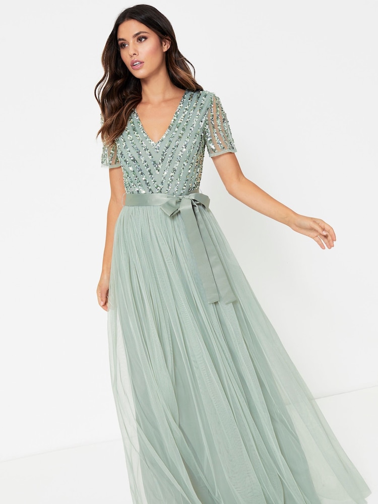 Maya Green Petite Chevron Sequin Maxi Dress - Image 4 of 4