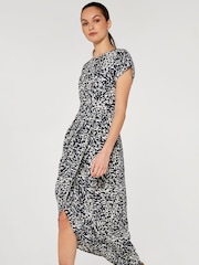 Apricot Blue Abstract Print Crepe Wrap Dress - Image 1 of 4