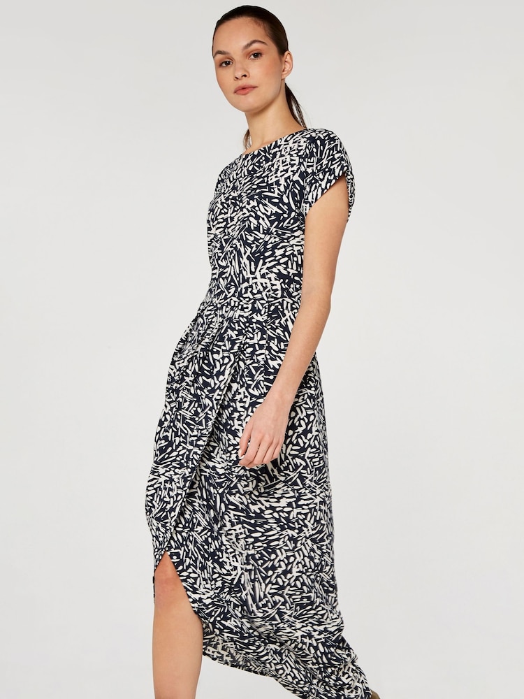 Apricot Blue Abstract Print Crepe Wrap Dress - Image 1 of 4