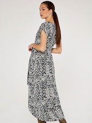 Apricot Blue Abstract Print Crepe Wrap Dress - Image 2 of 4