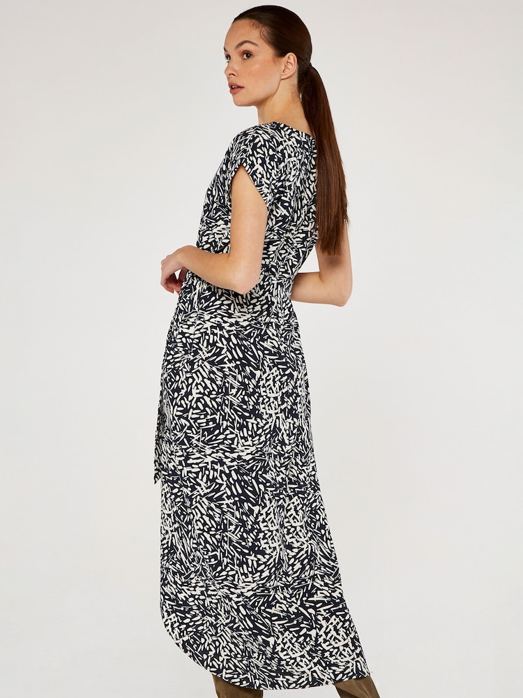 Apricot Blue Abstract Print Crepe Wrap Dress - Image 2 of 4
