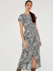 Apricot Blue Abstract Print Crepe Wrap Dress - Image 3 of 4