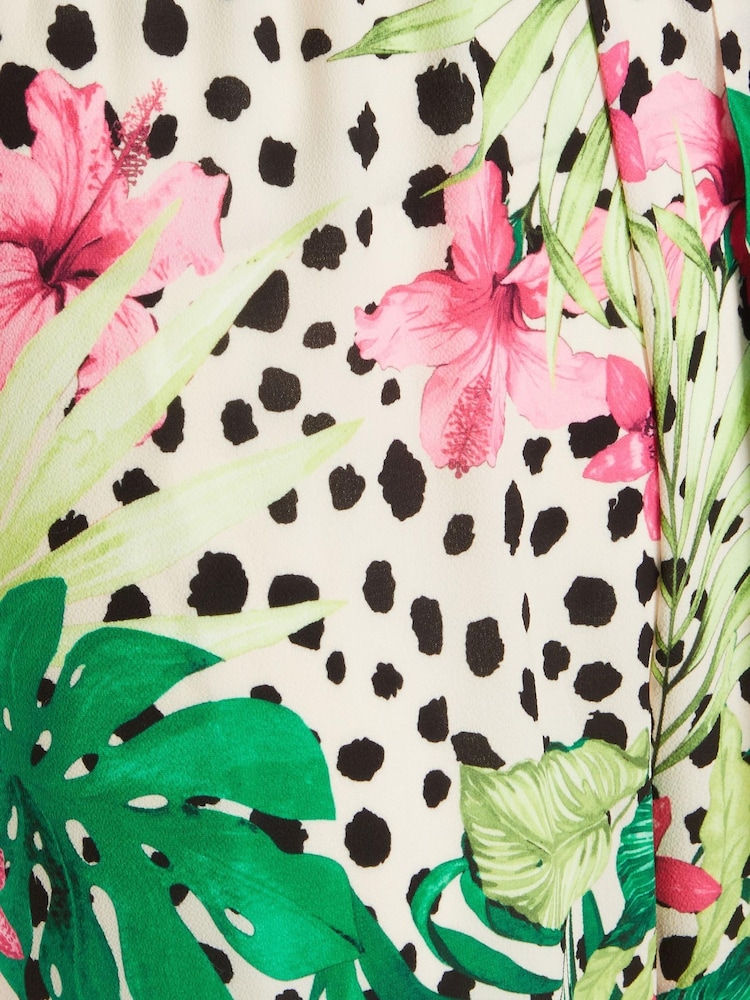 Quiz Cream Multi Tropical Print Wrap Culotte Jumpsuit - Image 4 of 4