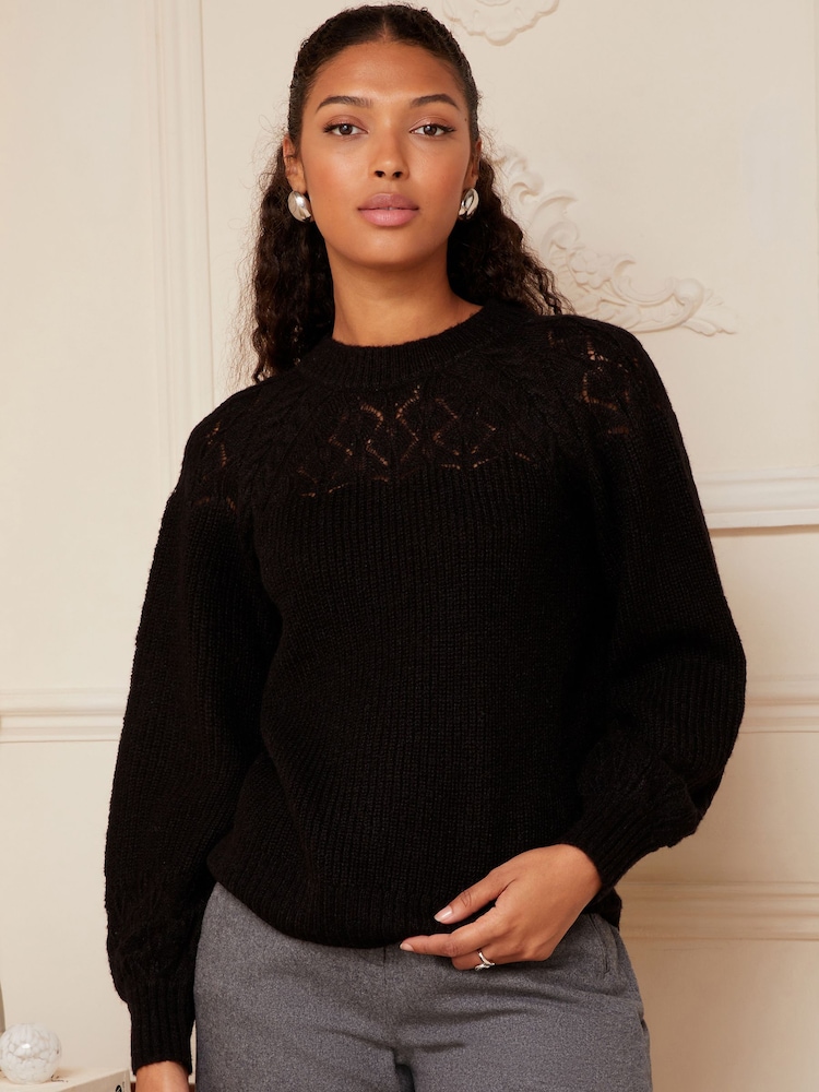Love & Roses Black Textured Woven Supersoft Knitted Mix Long Sleeve Jumper - Image 1 of 4