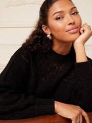 Love & Roses Black Textured Woven Supersoft Knitted Mix Long Sleeve Jumper - Image 2 of 4
