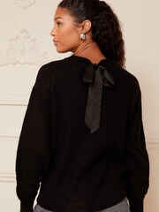 Love & Roses Black Textured Woven Supersoft Knitted Mix Long Sleeve Jumper - Image 3 of 4