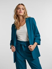 PIECES Blue Ruched Sleeve Blazer - Image 1 of 5