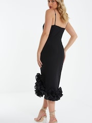 Quiz Black Midi Dress with Knot Front and Ruffle Hem - Image 2 of 3