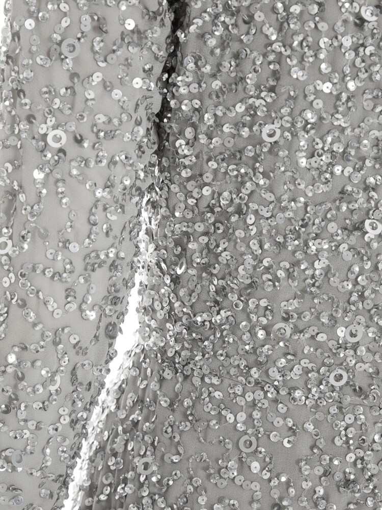 Quiz Silver Grey Sequin Long Sleeve Wrap Maxi Dress - Image 4 of 4