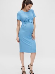 Mamalicious Blue Maternity Wrap Jersey Midi Dress - Image 1 of 5