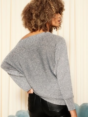 Friends Like These Silver Metallic Batwing Off The Shoulder Jumper - Image 4 of 4