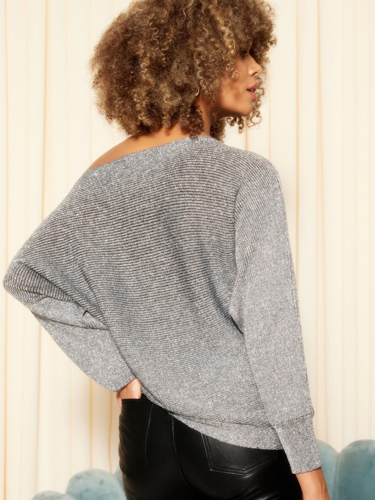 Friends Like These Silver Metallic Batwing Off The Shoulder Jumper - Image 4 of 4