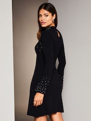 Lipsy Black Long Sleeve Ombre Hot Fix Knitted Dress - Image 2 of 4