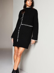 Lipsy Black Whipstitch Knitted Jumper Dress - Image 1 of 4