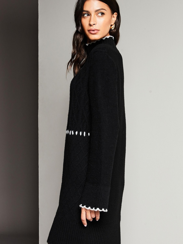 Lipsy Black Whipstitch Knitted Jumper Dress - Image 2 of 4 Lipsy Black Whipstitch Knitted Jumper Dress - Image 2 of 4