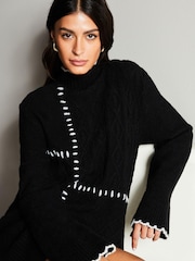 Lipsy Black Whipstitch Knitted Jumper Dress - Image 4 of 4