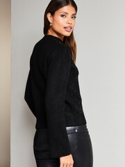 Lipsy Black Tinsel Argyl Crew Neck Knitted Jumper - Image 2 of 4