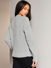Grau - Lipsy Kuscheliger, gerippter Strickpullover mit Zopfmuster und hohem Kragen - Bild 2 von 4