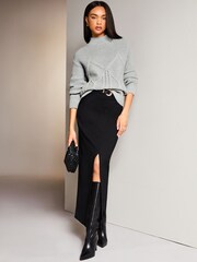 Grau - Lipsy Kuscheliger, gerippter Strickpullover mit Zopfmuster und hohem Kragen - Bild 3 von 4