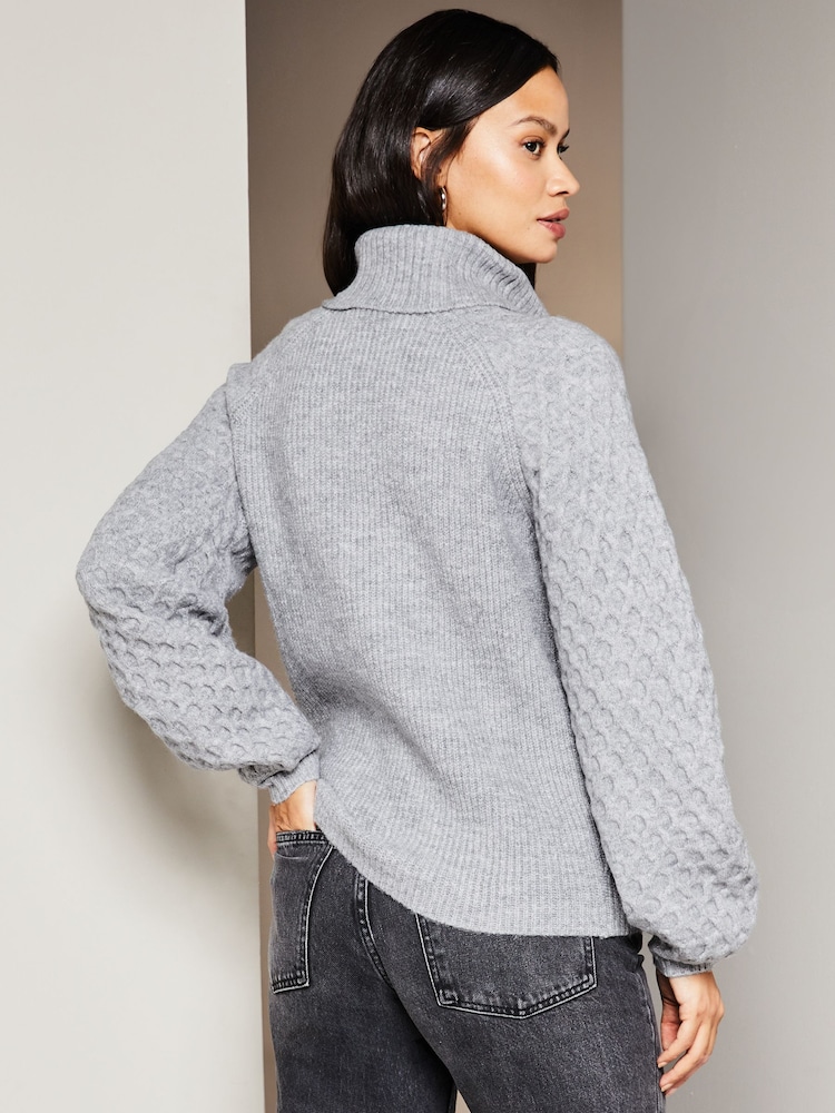 Lipsy Grey Honeycomb Roll Neck Knitted Jumper - Image 2 of 4