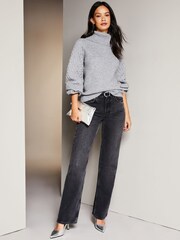 Lipsy Grey Honeycomb Roll Neck Knitted Jumper - Image 3 of 4