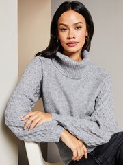 Lipsy Grey Honeycomb Roll Neck Knitted Jumper - Image 4 of 4