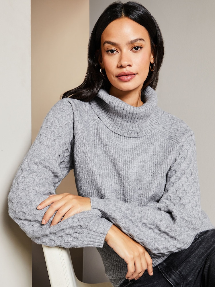 Lipsy Grey Honeycomb Roll Neck Knitted Jumper - Image 4 of 4