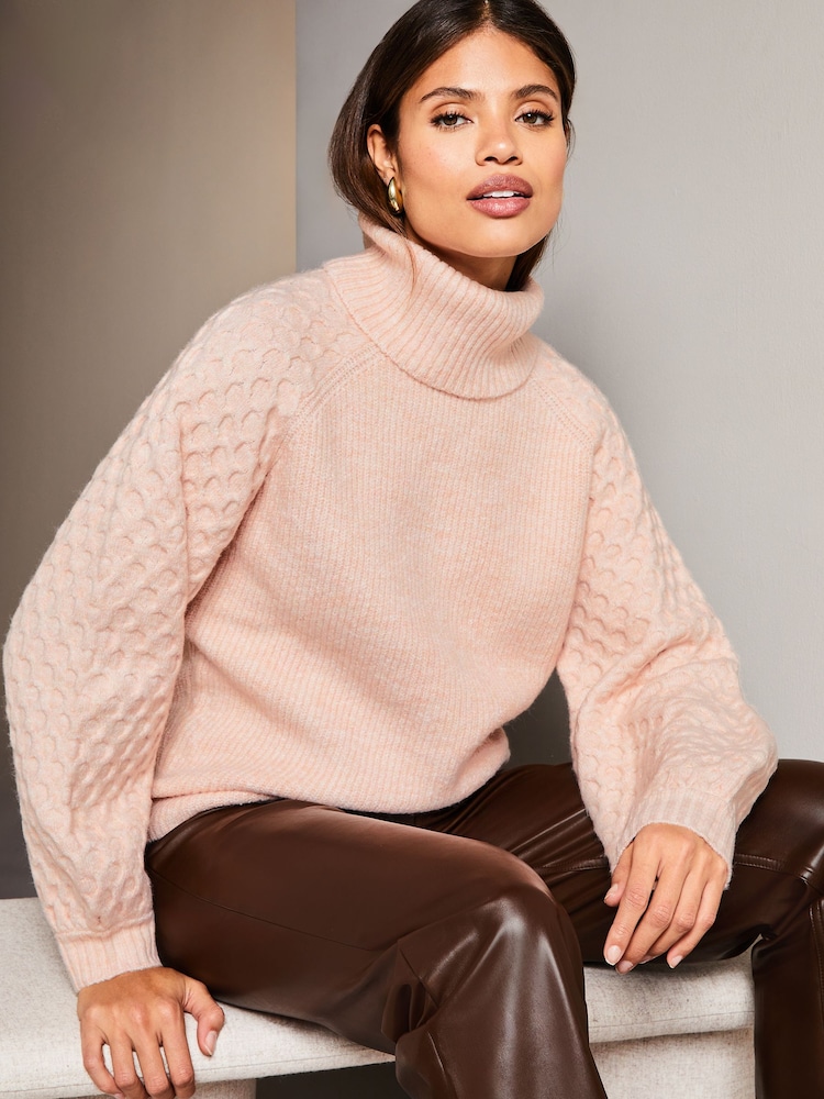 Lipsy Pink Honeycomb Roll Neck Knitted Jumper - Image 1 of 4