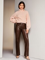Lipsy Pink Honeycomb Roll Neck Knitted Jumper - Image 3 of 4
