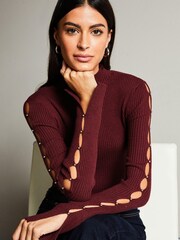 Ягодно-красный - Lipsy High Neck Embellished Open Sleeve Knitted Jumper - Изображение 4 из 4