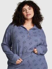 Victoria's Secret PINK Dusty Iris Blue Thermal Henley Pyjama Shirt - Image 1 of 1