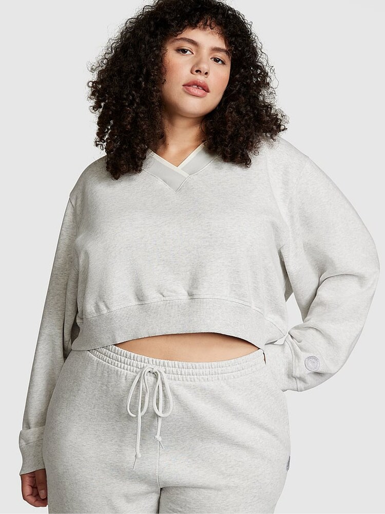 Victoria's Secret PINK Heather Grey Elevated Fleece V-Neck Sweat Top - Image 1 of 3