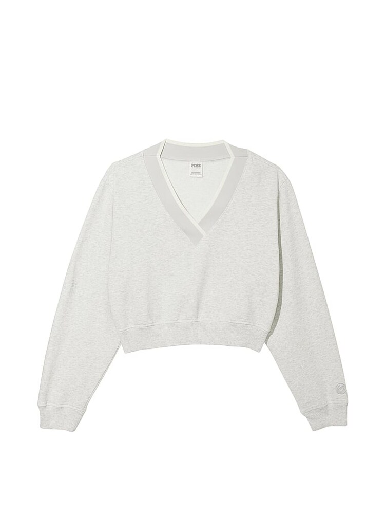 Victoria's Secret PINK Heather Grey Elevated Fleece V-Neck Sweat Top - Image 3 of 3