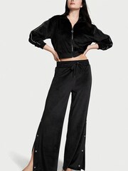 Victoria's Secret Pure Black Velour Wide Leg Pant With Diamante Snaps - Image 1 of 3