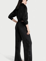 Victoria's Secret Pure Black Velour Wide Leg Pant With Diamante Snaps - Image 2 of 3