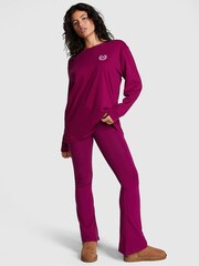 Victoria's Secret PINK Vivid Magenta Pink Cotton Foldover Flare Legging - Image 3 of 4