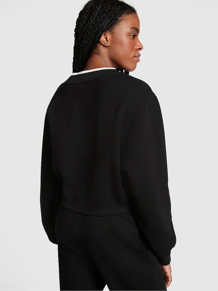Victoria's Secret PINK Pure Black Elevated Fleece V-Neck Sweat Top - Image 2 of 4