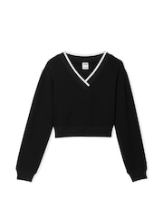 Victoria's Secret PINK Pure Black Elevated Fleece V-Neck Sweat Top - Image 4 of 4