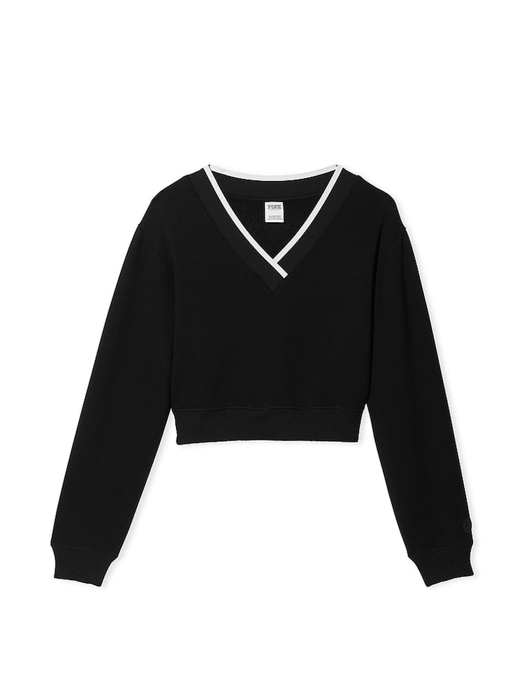Victoria's Secret PINK Pure Black Elevated Fleece V-Neck Sweat Top - Image 4 of 4