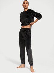 Victoria's Secret Pure Black Ribbed Velour Jogger - Image 1 of 3