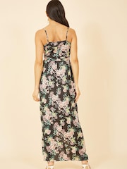 Mela Black Multi Satin Floral Wrap Maxi Dress - Image 4 of 5